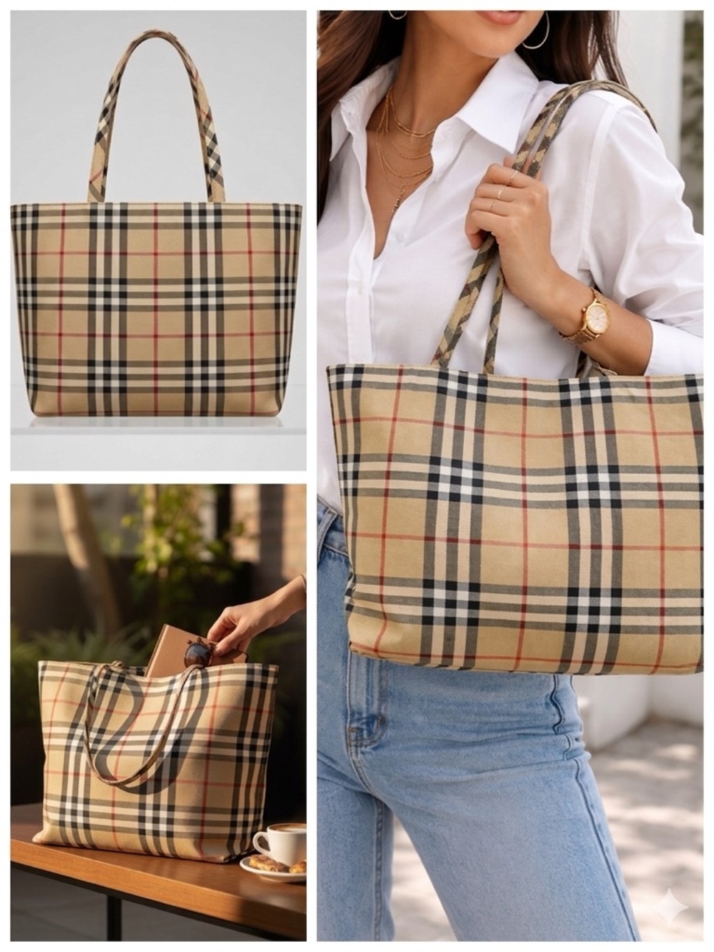 Burberry London Vintage Nova Check Canvas Tote Bag